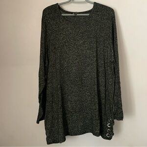 Lily Morgan 1X Black Marled Tunic Top Lace Up Hem Plus Size